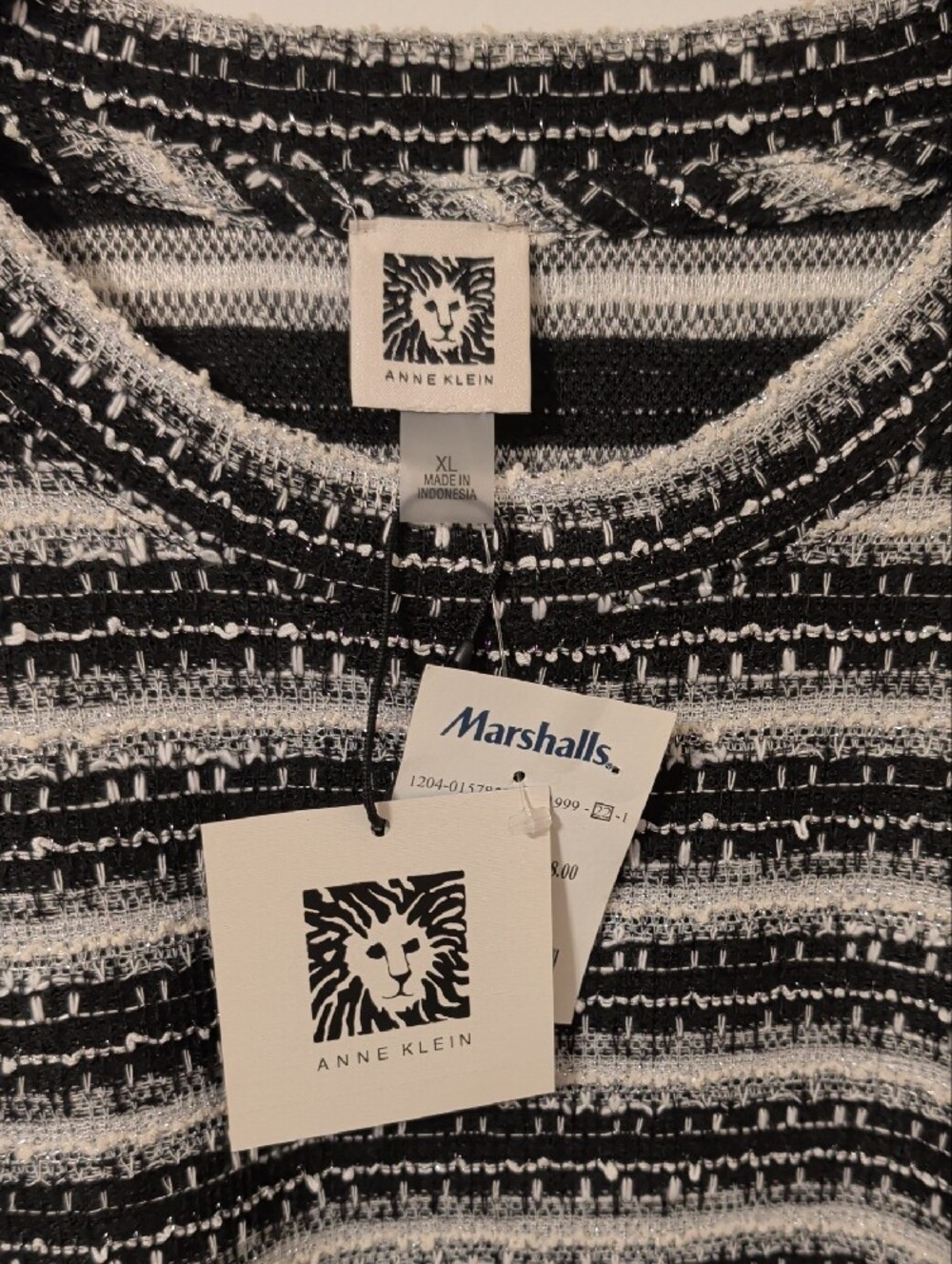 Anne Klein Black & White Striped Puff Sleeve Sweater - Picture 2 of 2